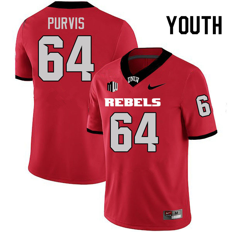 Youth #64 Hank Purvis UNLV Rebels College Football Jerseys Stitched-Scarlet